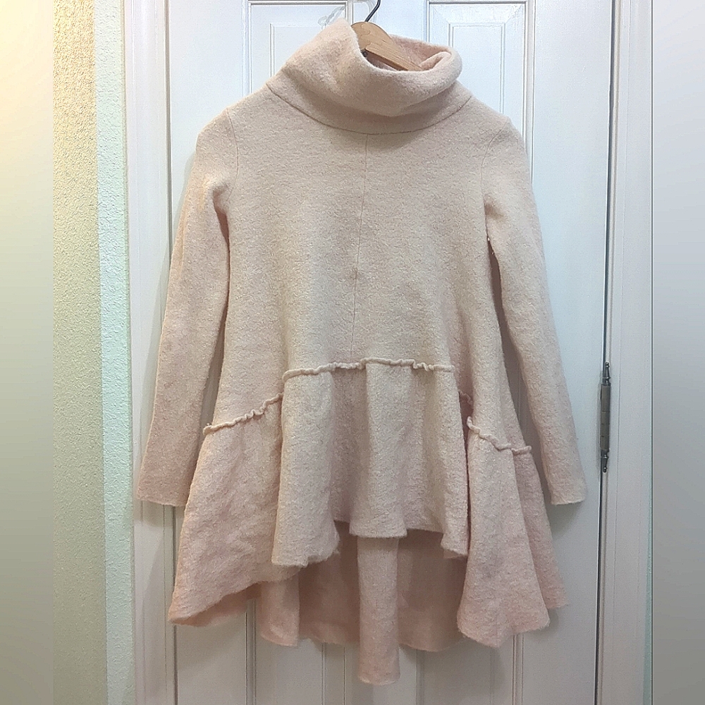 Free People Women Sweater Small pink high low Oversized Alpaca Wool blend top S.